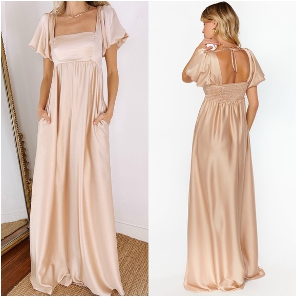 SHOW ME YOUR MUMU Nora Maxi Dress In Champagne Luxe Satin - Picture 1 of 11